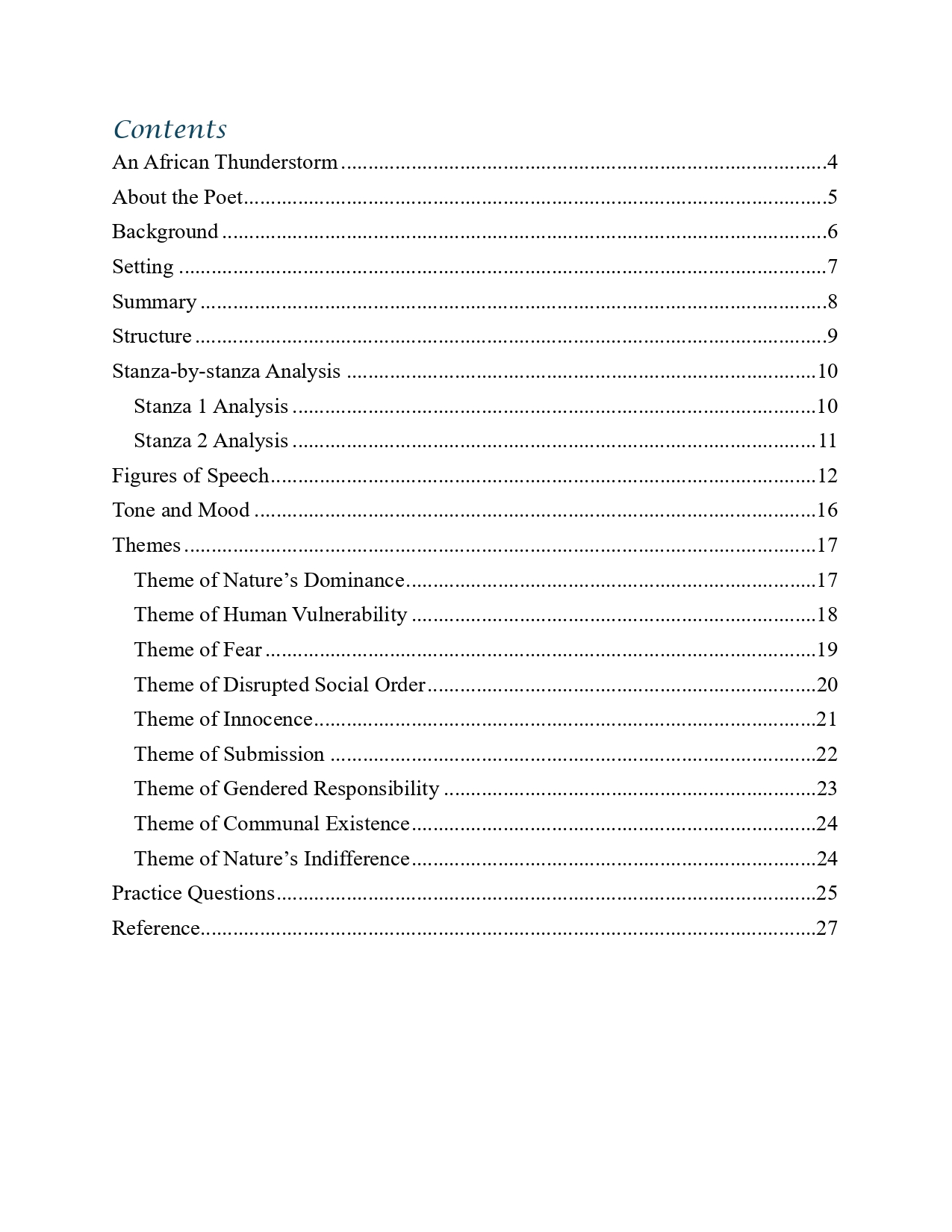 An African Thunderstorm contents