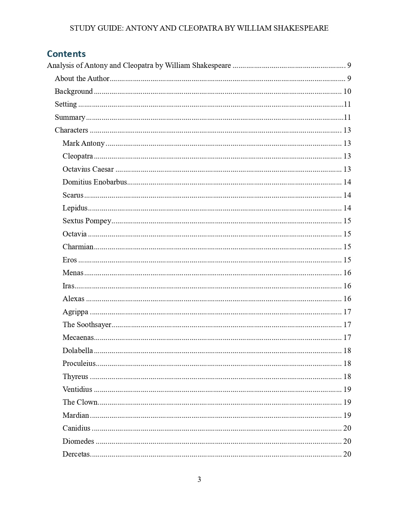 Antony and Cleopatra contents 1