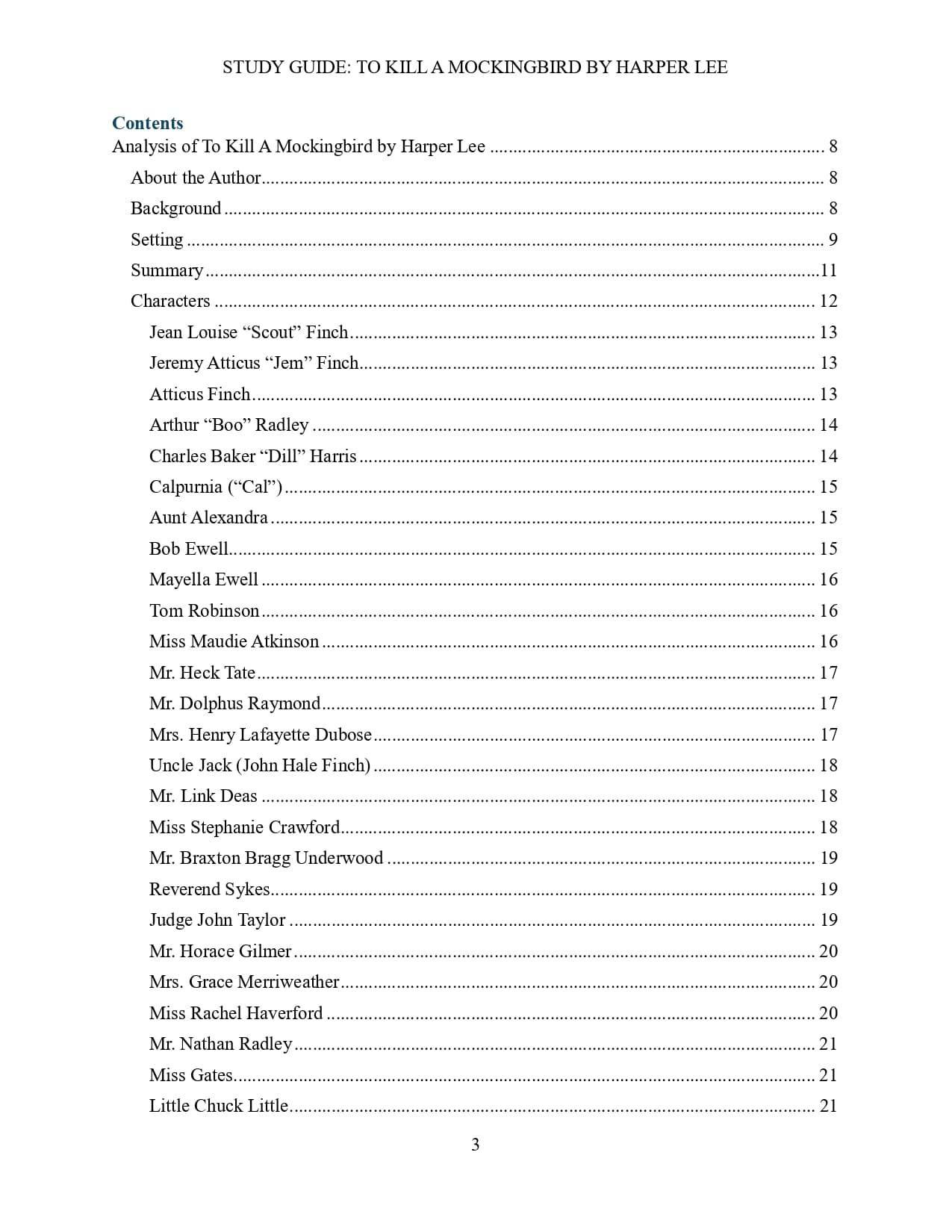 To Kill A Mockingbird by Harper Lee contents 1