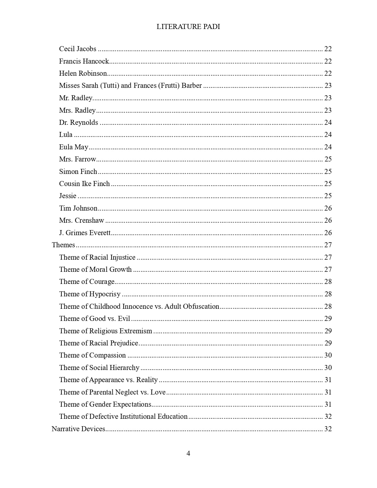 To Kill A Mockingbird by Harper Lee contents 2